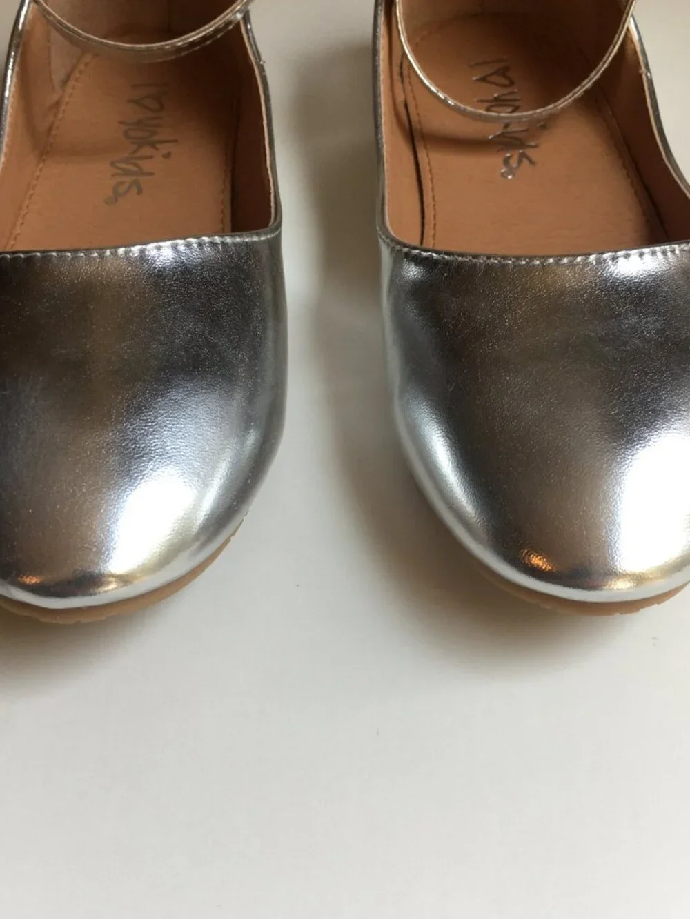 New Metallic Silver Ballet Flats Shoes 4 Ankle Strap Shiny Dress Party Wedding